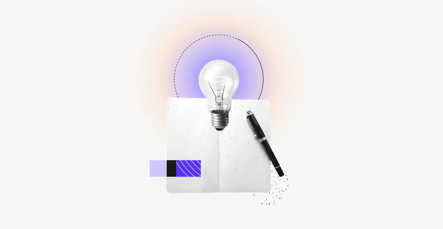 A lightbulb notebook and pen