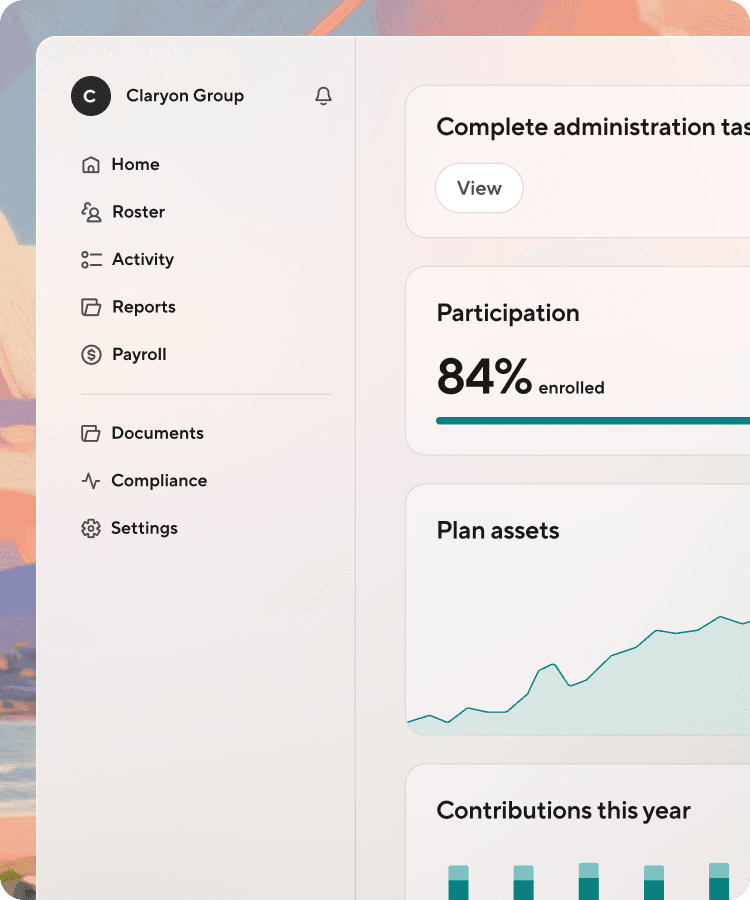 Participant dashboard image showing navigation menu and various dashboard tiles