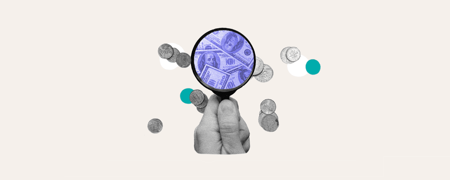 Illustration of magnifying glass and currency