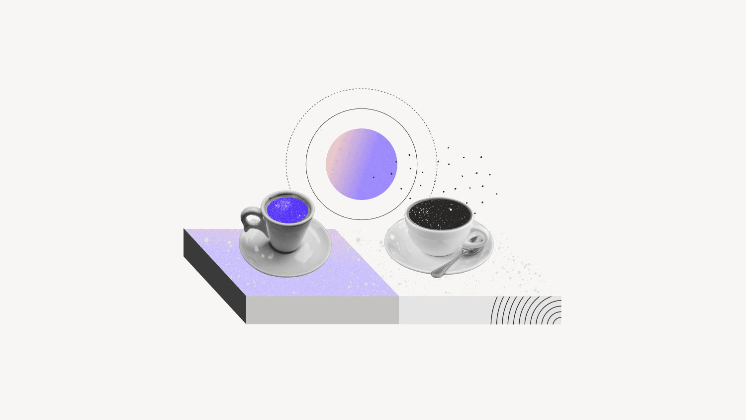 Illustration of two coffee mugs with other graphic elements