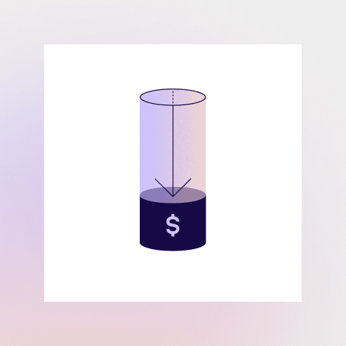 Cylindrical tube with arrow pointing downward towards a USD $ sign. Signifying affordable pricing.