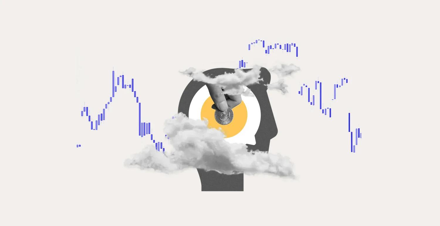 Illustration with clouds and turbulent stock performance