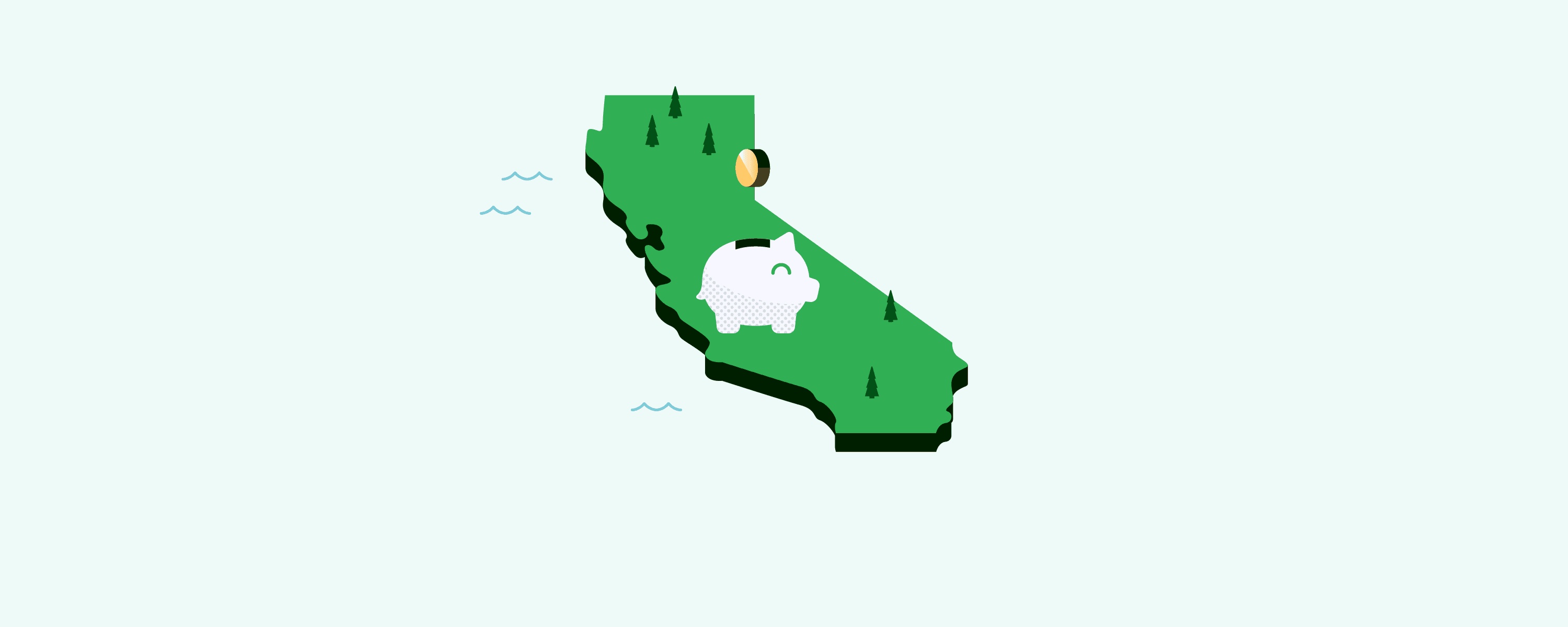 Illustration of California with a piggy bank