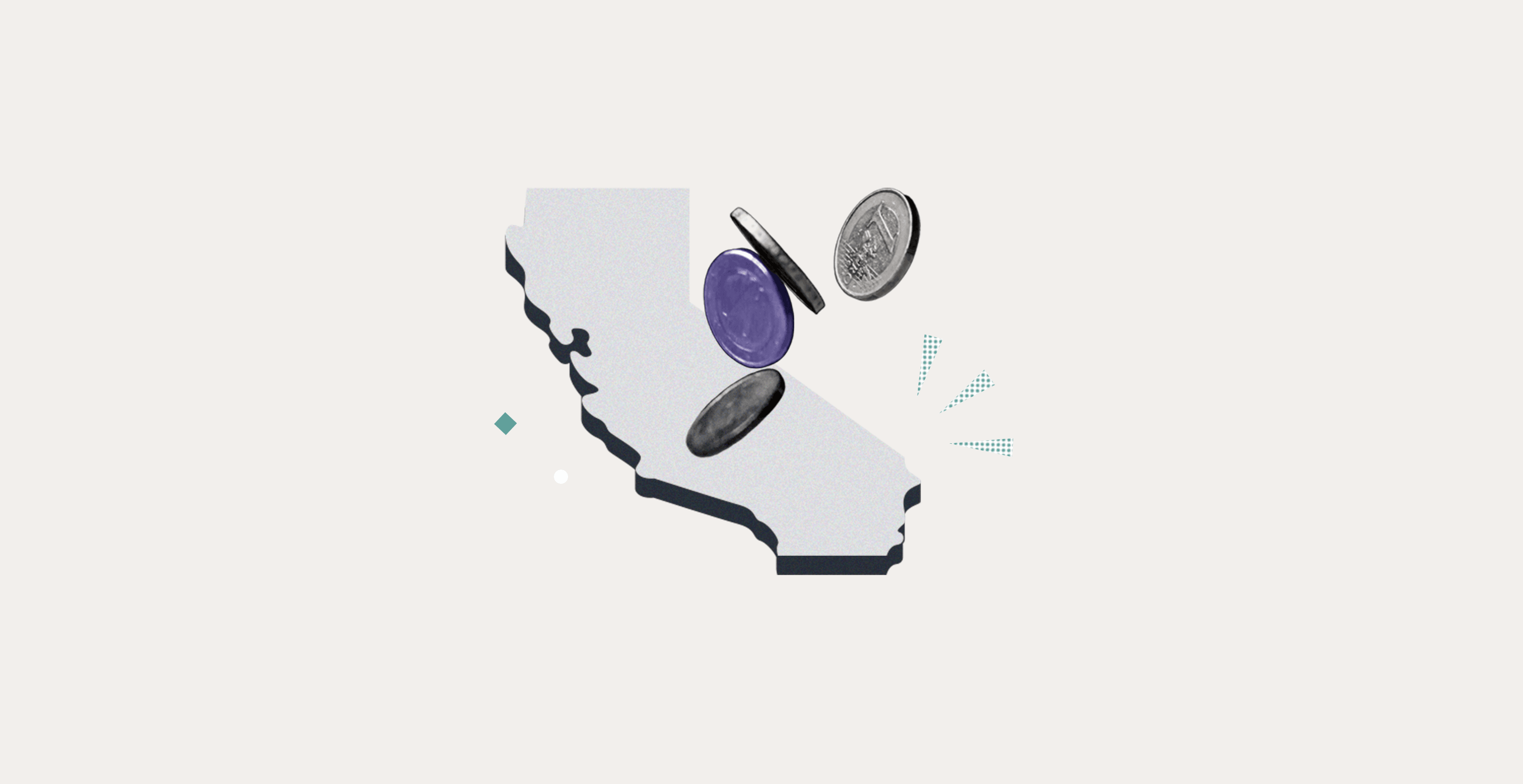 Map of California with coins