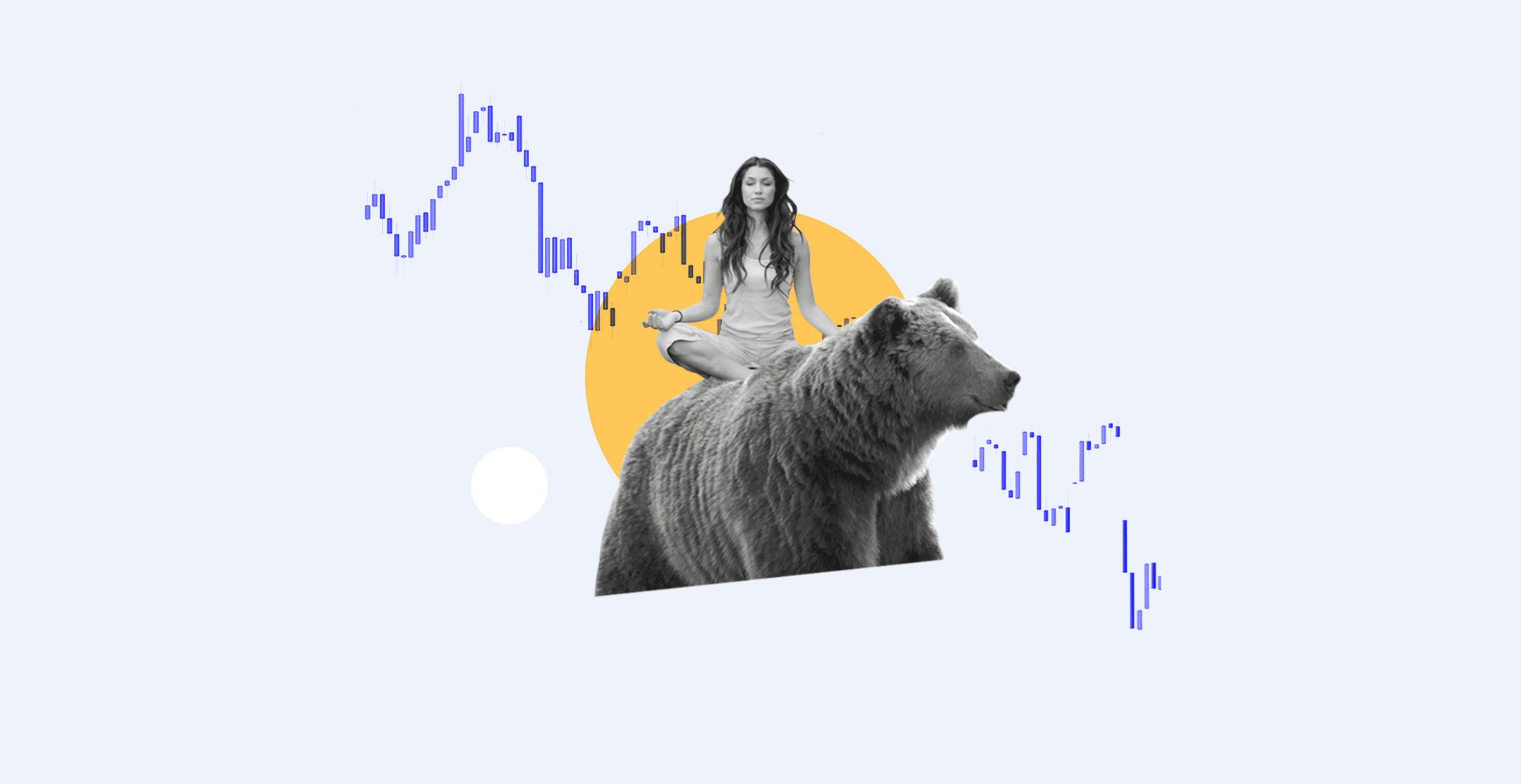 Illustration of woman meditating and a bear market