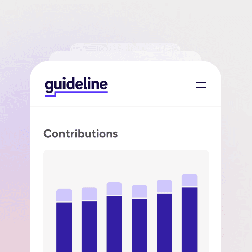 Mobile browser with guideline.com user dashboard displaying contributions chart. 