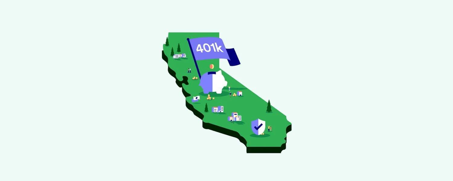 Illustration of state of California with 401(k) flag