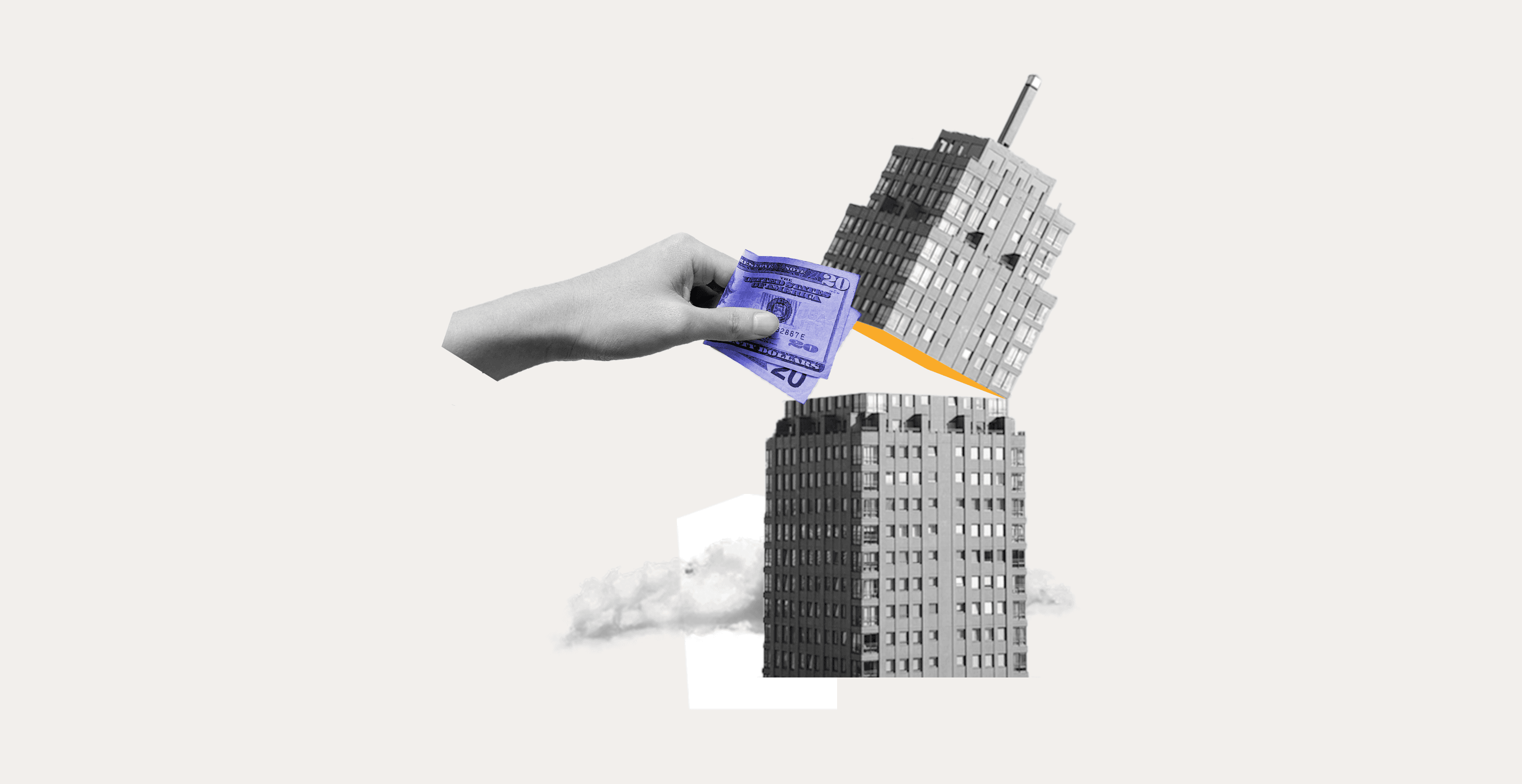 Illustration of hand putting money into a building