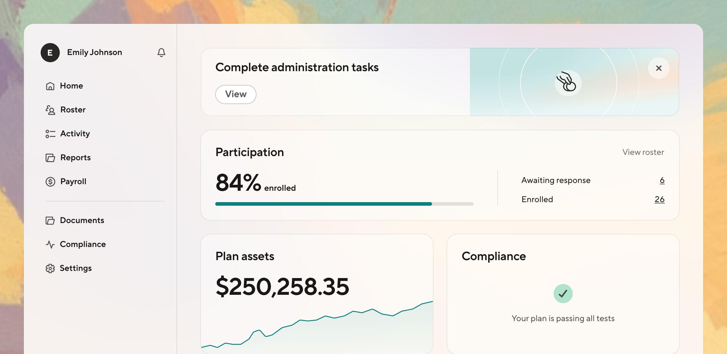 Dashboard screenshot for plan sponsors