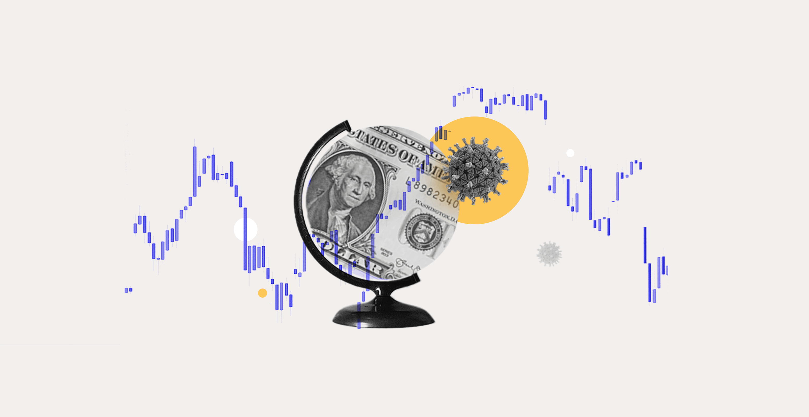 Illustration of US dollar and globe with the coronavirus