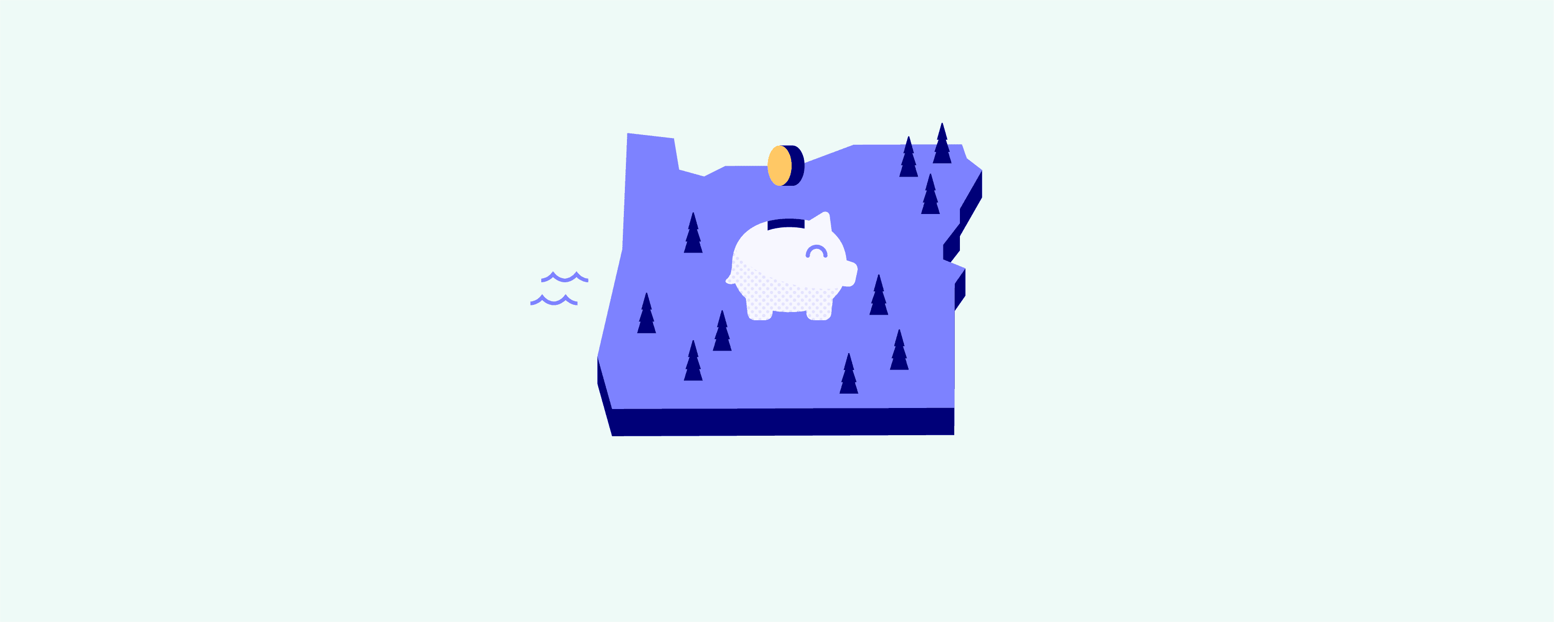 Illustration of Oregon with piggy bank icon