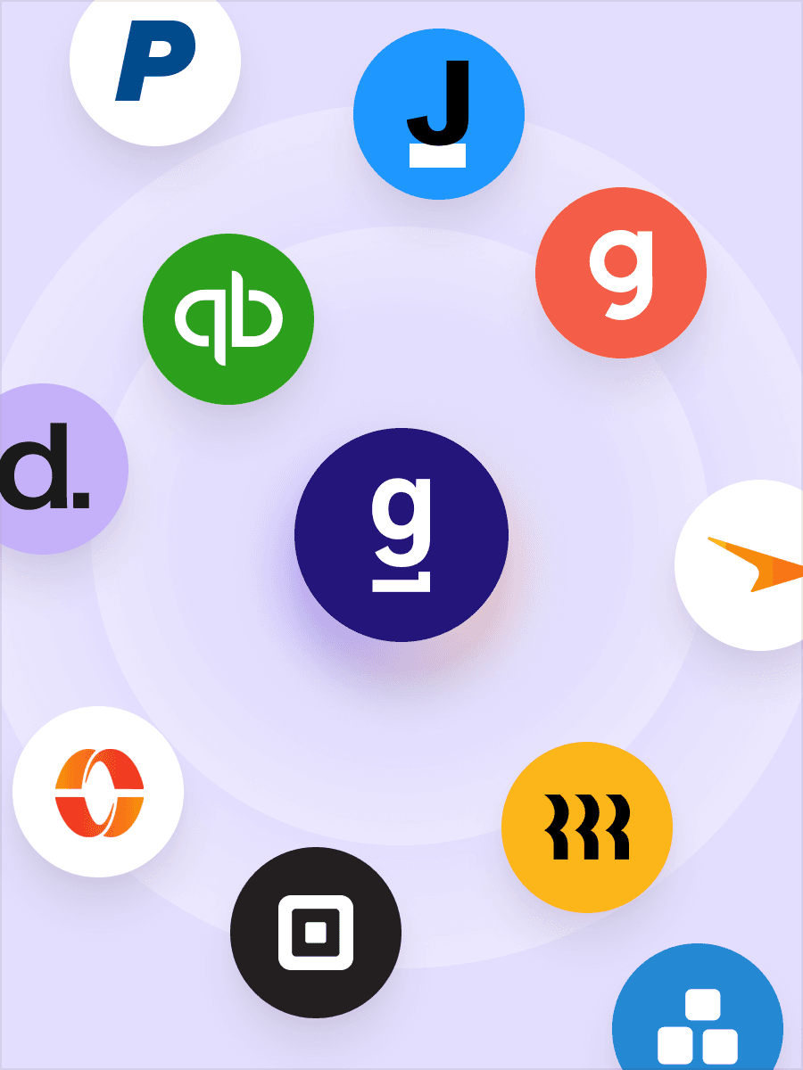 Guideline logo surrounded by payroll integration logos circles containing various logos.