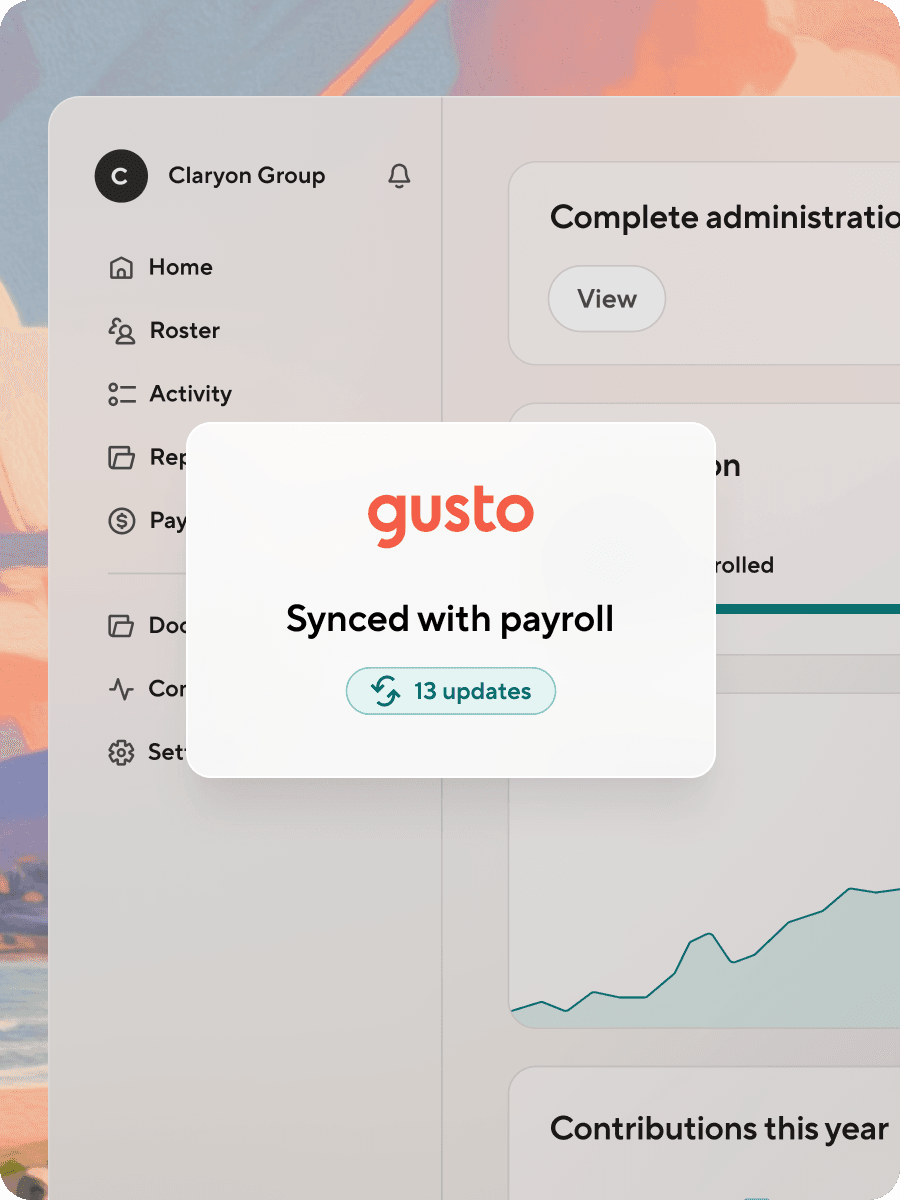 Gusto 401(k) plan sponsor dashboard with Gusto payroll
