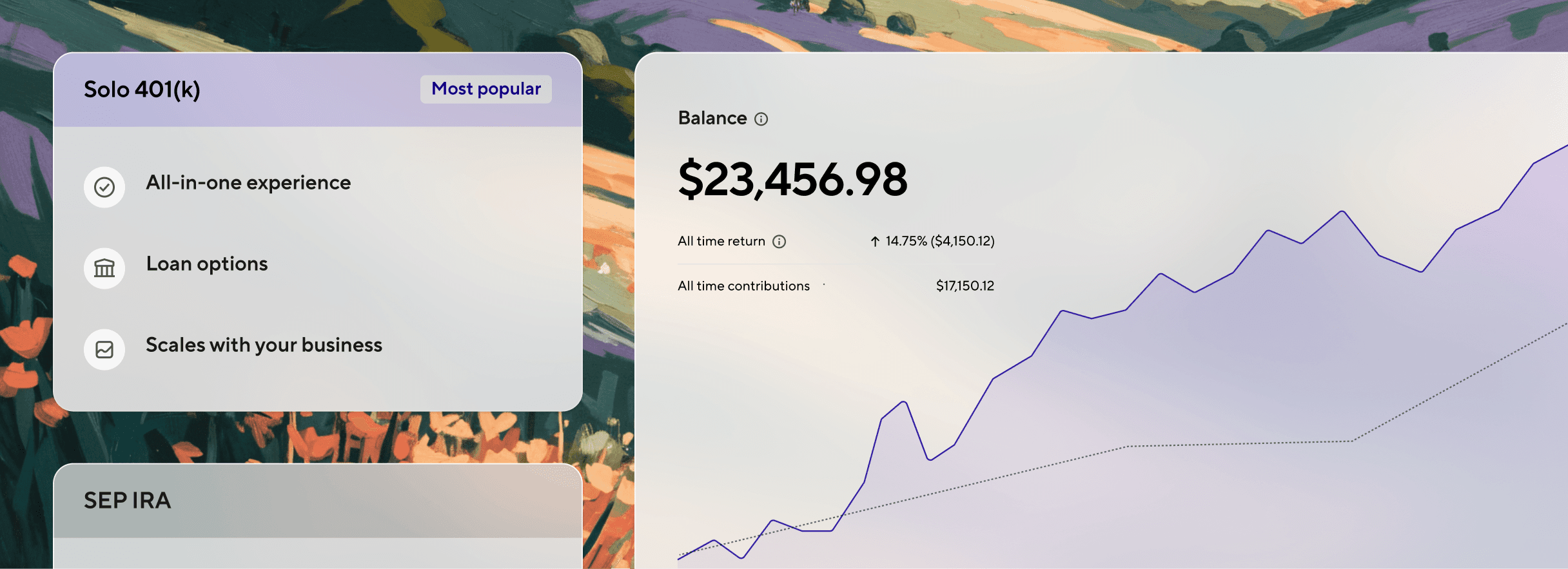 solo 401k and sep ira in a product dashboard