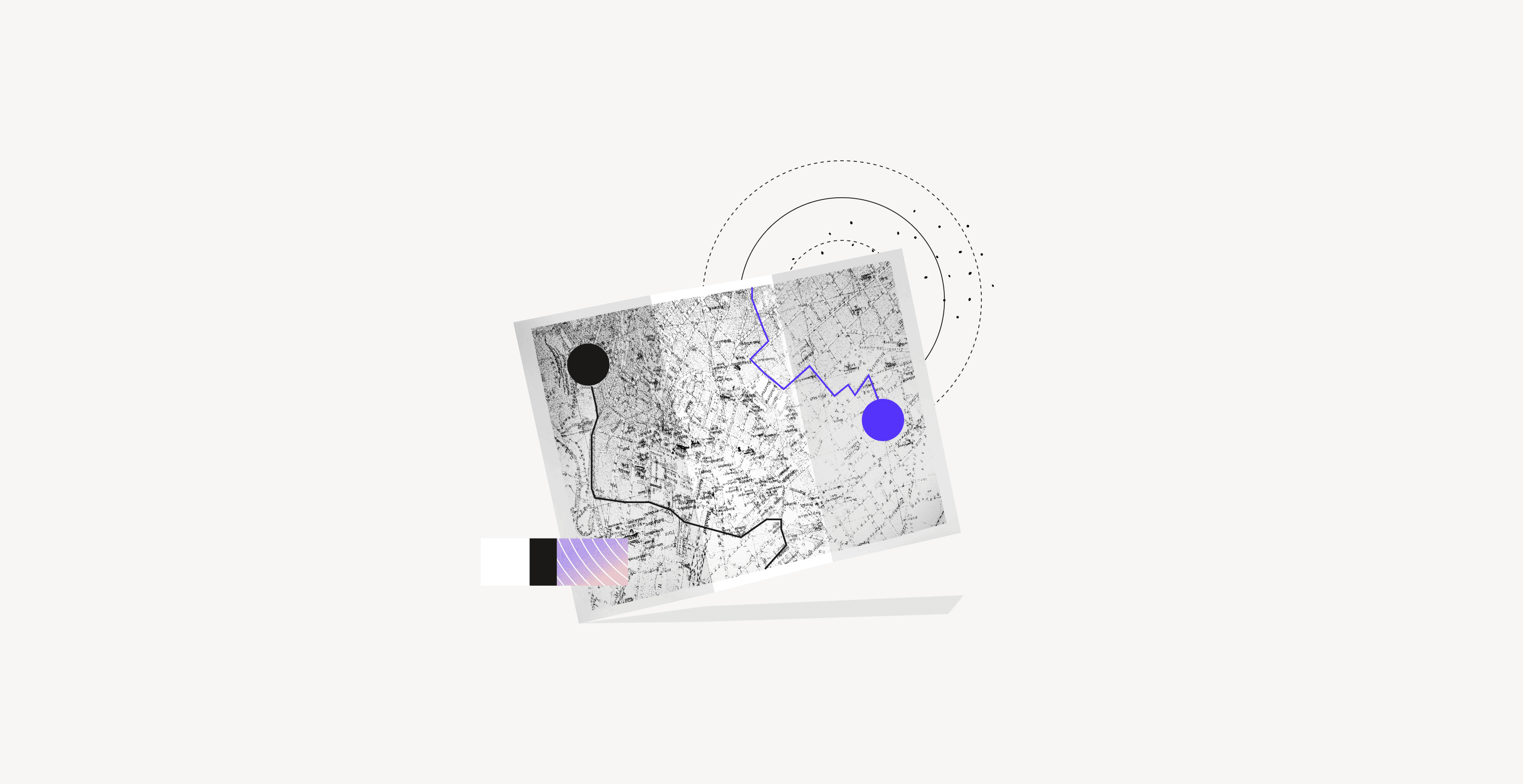 Illustration of map with purple gradient graphic elements